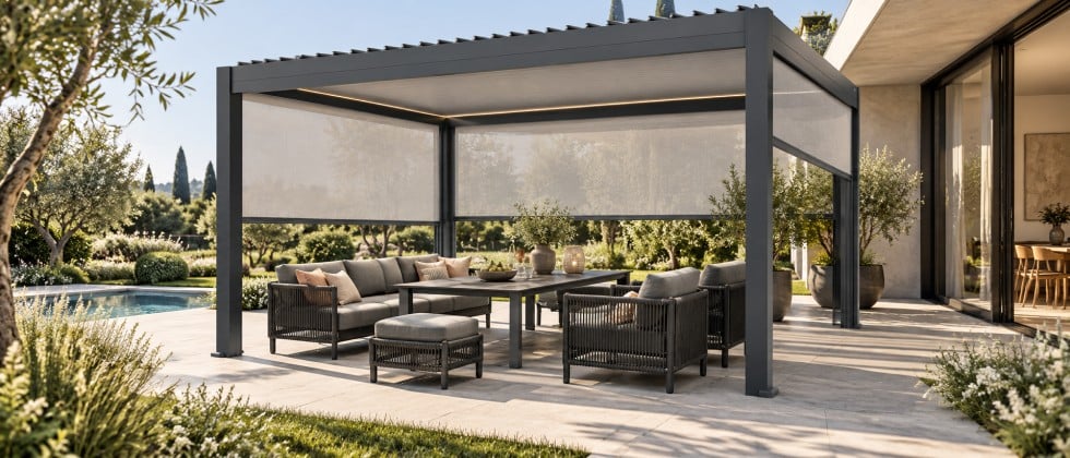 pergola with dining table