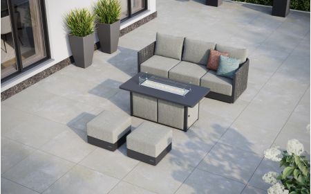 Calma L2 Corner Sofa Set & Lunar Large Firepit Table With Footstools