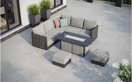 Calma L3 Corner Sofa Set & Lunar Firepit Table With Footstools