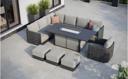 Calma L6 Corner Sofa Set & Lunar Large Firepit Table With Footstools & Armchair