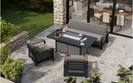 Lunar L6 Sofa Set & Lunar Large Firepit Table With Armchairs NEEDS TEAK EDGE VERSION