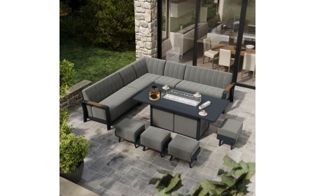 Lunar Extended Corner Sofa with 2 Metre Gas Firepit Table and 4 Footstools 
