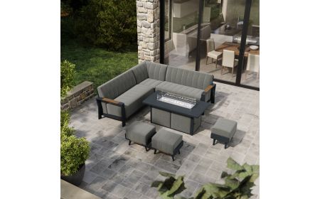 Lunar Corner Sofa with Coffee Gas Firepit Table and 3 Footstools