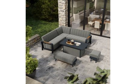 Lunar Corner Sofa with Coffee Table and 2 Footstools and 1 Bench