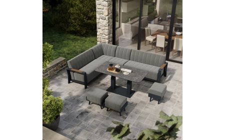 Lunar Extended Corner Sofa with Rising Coffee/Dining Table and 3 Footstools