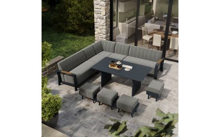 Lunar Extended Corner Sofa with Belgravia Dining Table and 4 Footstools