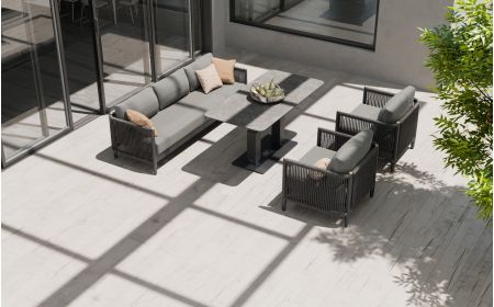 Nord L6 Sofa Set & Rising Dining Table & Coffee Table With Footstools