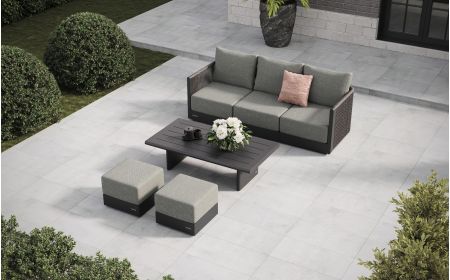 Soho L2 Corner Sofa Set & Calma Coffee Table With Footstools