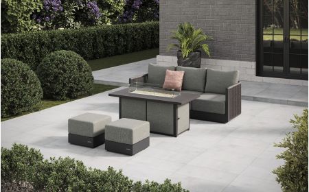 Soho L2 Corner Sofa Set & Lunar Firepit Table With Footstools