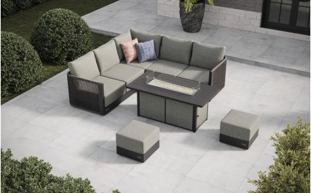 Soho L3 Corner Sofa Set & Lunar Large Firepit Table With Footstools