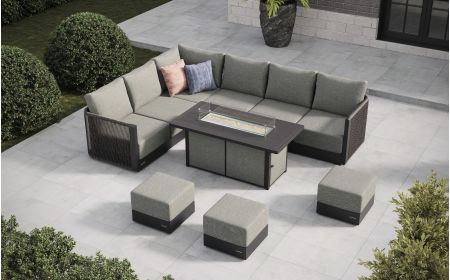 Soho L4 Corner Sofa Set & Lunar Large Firepit Table With Footstools