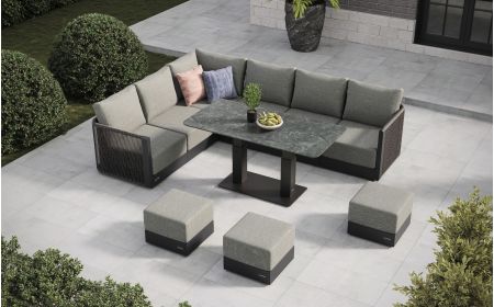 Soho L4 Corner Sofa Set & Rising Dining Table & Coffee Table With Footstools