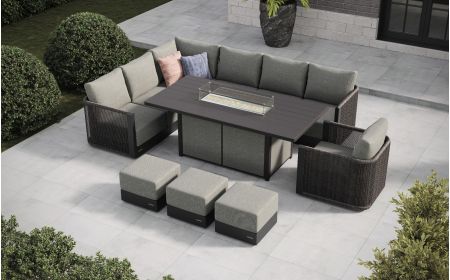 Soho L6 Corner Sofa Set & Lunar Large Firepit Table With Footstools & Armchair