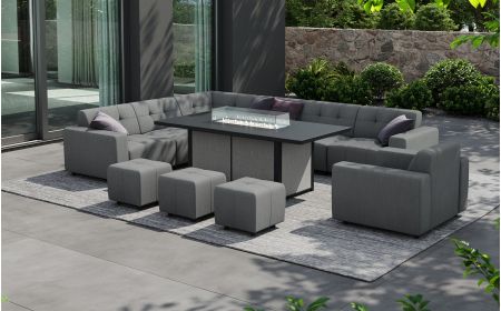 Tribeca L6 Corner Sofa Set & Lunar Large Firepit Table With Footstools & Armchair