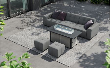 Tribeca L2 Corner Sofa Set & Lunar Firepit Table With Footstools