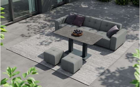 Tribeca L2 Corner Sofa Set & Rising Dining Table & Coffee Table With Footstools