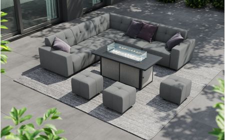 Tribeca L3 Corner Sofa Set & Lunar Firepit Table With Footstools