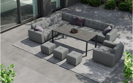 Tribeca L6 Corner Sofa Set & Large Sloane Dining Table With Footstools & Armchair