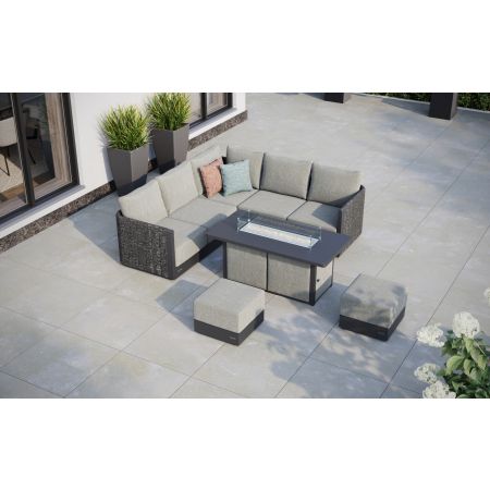 Calma L3 Corner Sofa Set & Lunar Firepit Table With Footstools