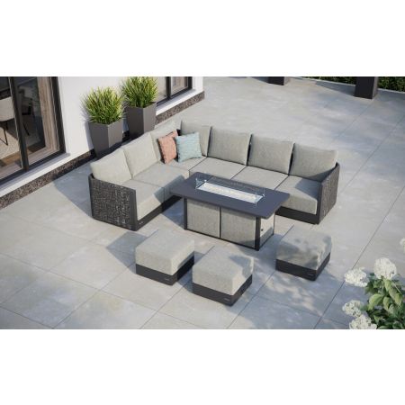 Calma L4 Extended Corner Sofa Set & Lunar Coffee Firepit Table With Footstools