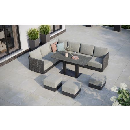 Calma L4 Extended Corner Sofa Set & Rising Coffee Table & Dining Table  With Footstools