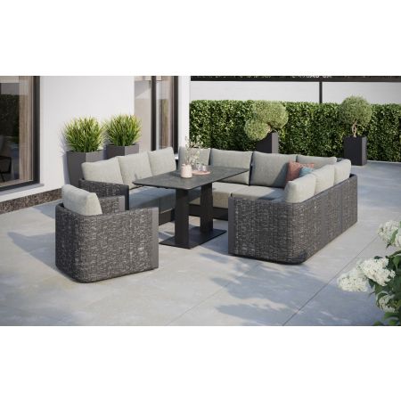 Calma L5 Corner Sofa Set & Rising Coffee Table & Dining Table With Single Seat Sofa