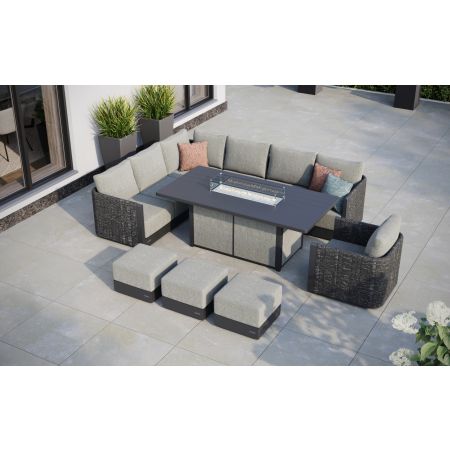 Calma L6 Corner Sofa Set & Lunar Large Firepit Table With Footstools & Single Seat Sofa