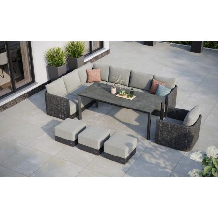 Calma L6 Corner Sofa Set & Large Sloane Dining Table With Footstools & Single Seat Sofa