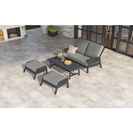 Bellaire L2 2 Seat Sofa Set & Bellaire Coffee Table With Footstools