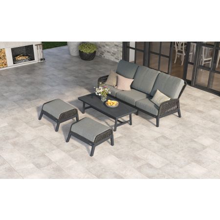 Bellaire L3 3 Seat Sofa Set & Bellaire Coffee Table With Footstools