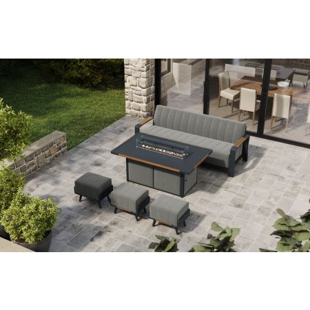 Lunar L5 Sofa Set & Lunar Teak Edge Firepit Table With Footstools