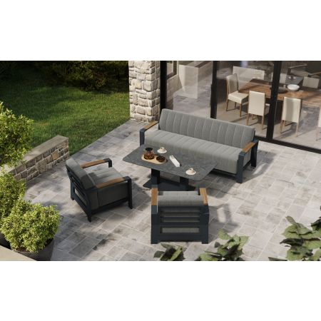 Lunar L6 Sofa Set & Rising Coffee Table & Dining Table With Single Seat Sofas