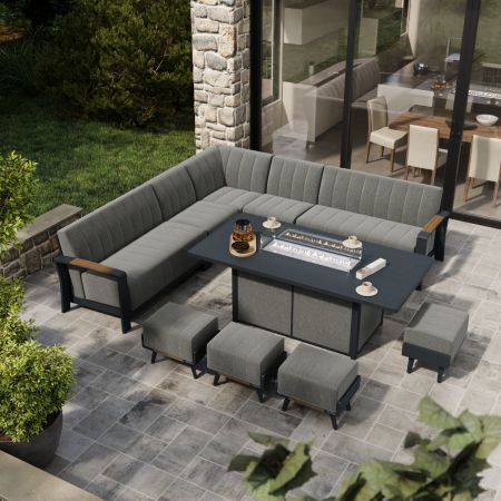 Lunar Extended Corner Sofa with 2 Metre Gas Firepit Table and 4 Footstools 