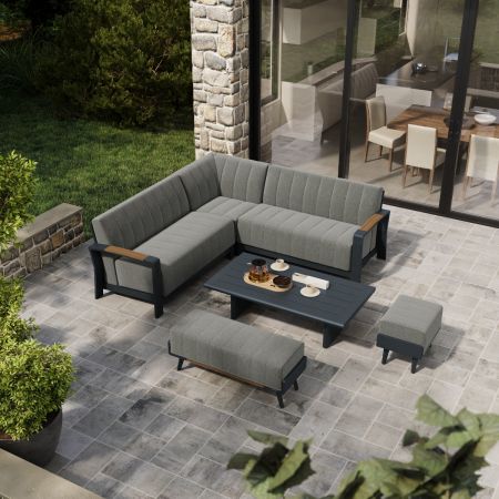 Lunar Corner Sofa with Belgravia Coffee Table and 1 Footstool and Bench