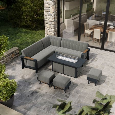 Lunar Corner Sofa with Coffee Gas Firepit Table and 3 Footstools