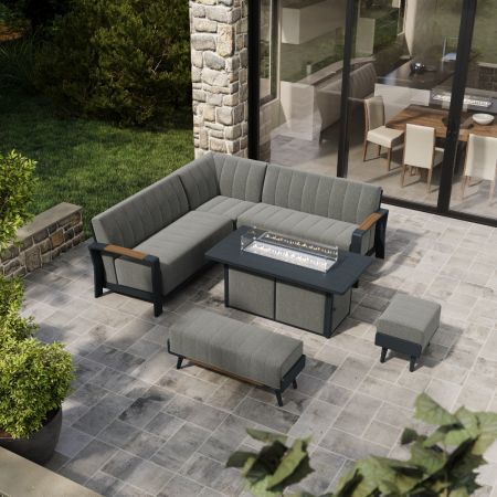 Lunar Corner Sofa with Coffee Gas Firepit Table and 1 Footstool and Bench