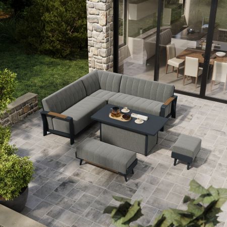 Lunar Corner Sofa with Coffee Table and 2 Footstools and 1 Bench