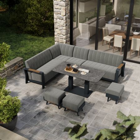 Lunar Extended Corner Sofa with Rising Coffee/Dining Table and 3 Footstools