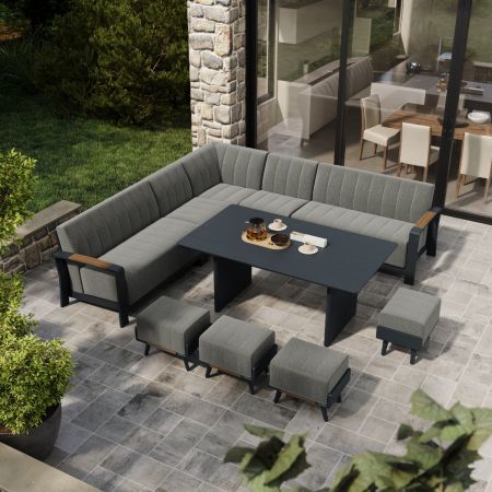 Lunar Extended Corner Sofa with Belgravia Dining Table and 4 Footstools