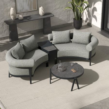 Malba ARC 6 Half Moon Sofa Set With Armrest Drinks Cooler and Malba Coffee Table.