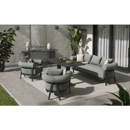 Malba 3 Seater Sofas With 2 Single Seat Sofas And Rising Coffee Table & Dining Table