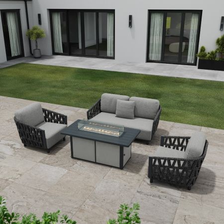 Hampton 2 Seat Sofa Set with Firepit Table and Armchairs
