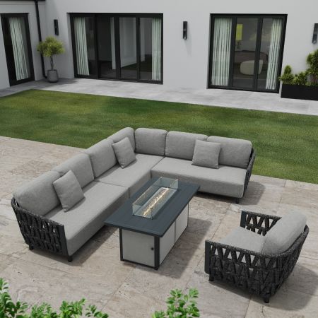 Hampton Corner Sofa Set with Gas Firepit table and Armchair