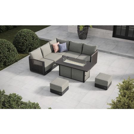 Soho L3 Corner Sofa Set & Lunar Coffee Firepit Table With Footstools