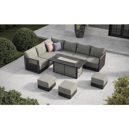 Soho L4 Extended Corner Sofa Set & Lunar Coffee Firepit Table With Footstools