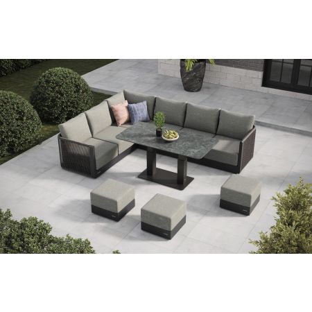 Soho L4 Extended Corner Sofa Set & Rising Coffee Table & Dining Table With Footstools