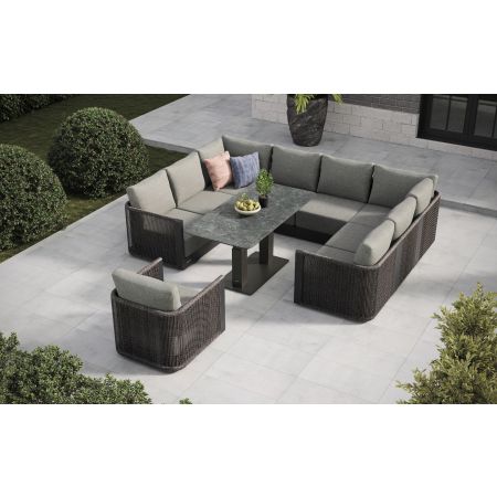 Soho L5 Corner Sofa Set & Rising Coffee Table & Dining Table With Single Seat Sofa