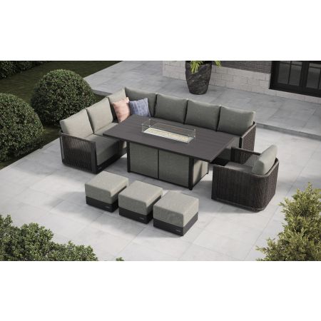 Soho L6 Corner Sofa Set & Lunar Large Firepit Table With Footstools & Single Seat Sofa