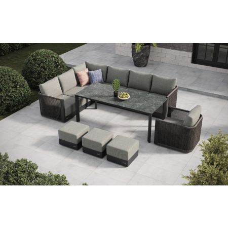 Soho L6 Corner Sofa Set & Large Sloane Dining Table With Footstools & Single Seat Sofa
