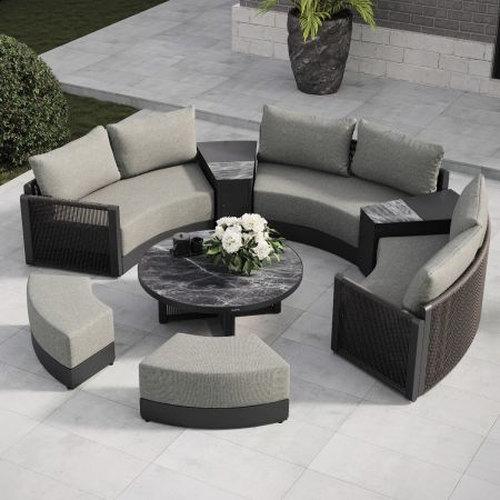 Soho Arc 8 - Half Moon Sofa Set with Twin Armrest Drinks Coolers and Footstools